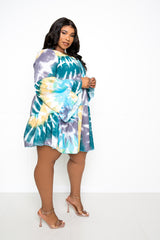 buxom couture curvy women plus size tie dye tiered tunic dress blue green