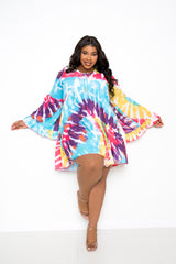 buxom couture curvy women plus size tie dye tiered tunic dress pink blue