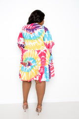 buxom couture curvy women plus size tie dye tiered tunic dress pink blue