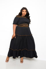 buxom couture curvy women plus size smocking top and skirt set black