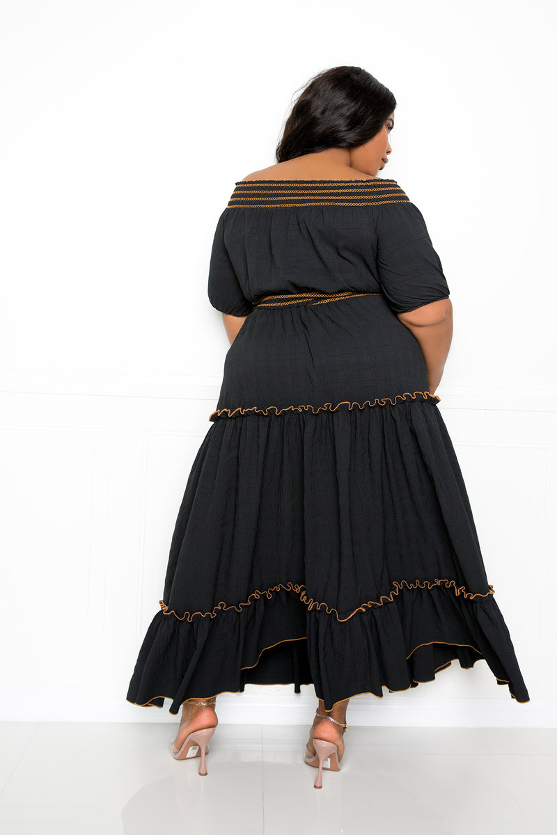 buxom couture curvy women plus size smocking top and skirt set black