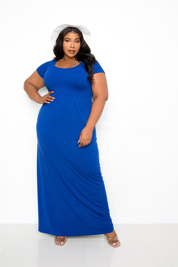 buxom couture curvy women plus size seamless modal premium quality maxi dress scooped neck royal blue