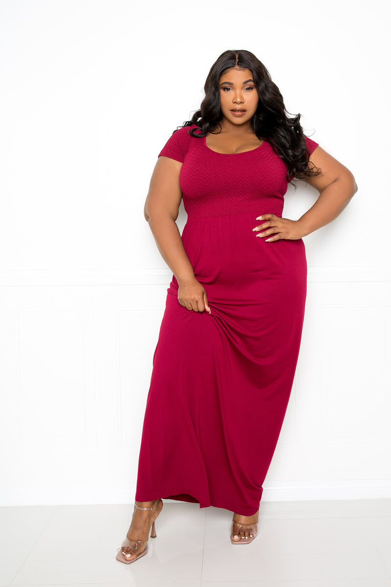 buxom couture curvy women plus size seamless t-shirt maxi dress burgundy red basics