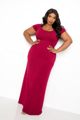 buxom couture curvy women plus size seamless t-shirt maxi dress burgundy red basics