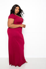 buxom couture curvy women plus size seamless t-shirt maxi dress burgundy red basics