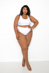 buxom couture curvy women plus size everyday basic bikini set white