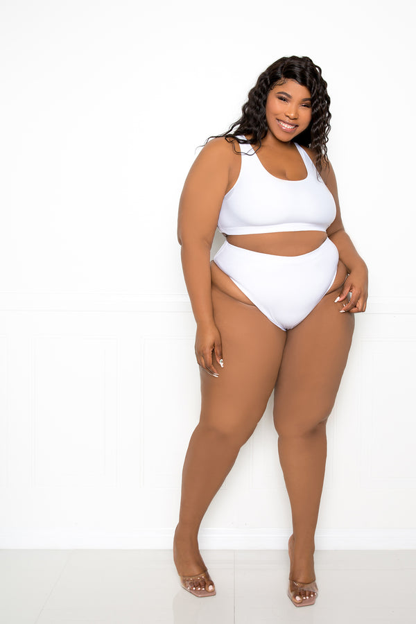 buxom couture curvy women plus size everyday basic bikini set white