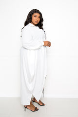buxom couture curvy women plus size animal print drapy shirt maxi dress white