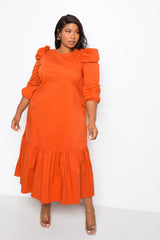 buxom couture curvy women plus size flutter hem shirt dress rust orange pumpkin