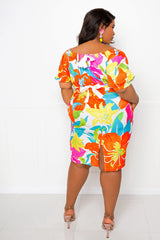 buxom couture curvy women plus size floral off shoulder dress with back bows