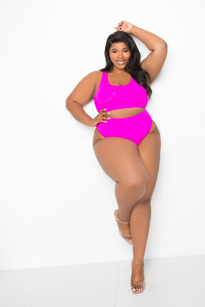 buxom couture curvy women plus size everyday basic bikini set fuchsia pink