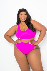 buxom couture curvy women plus size everyday basic bikini set fuchsia pink