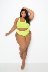 buxom couture curvy women plus size everyday basic bikini set neon green yellow lime