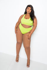 buxom couture curvy women plus size everyday basic bikini set neon green yellow lime