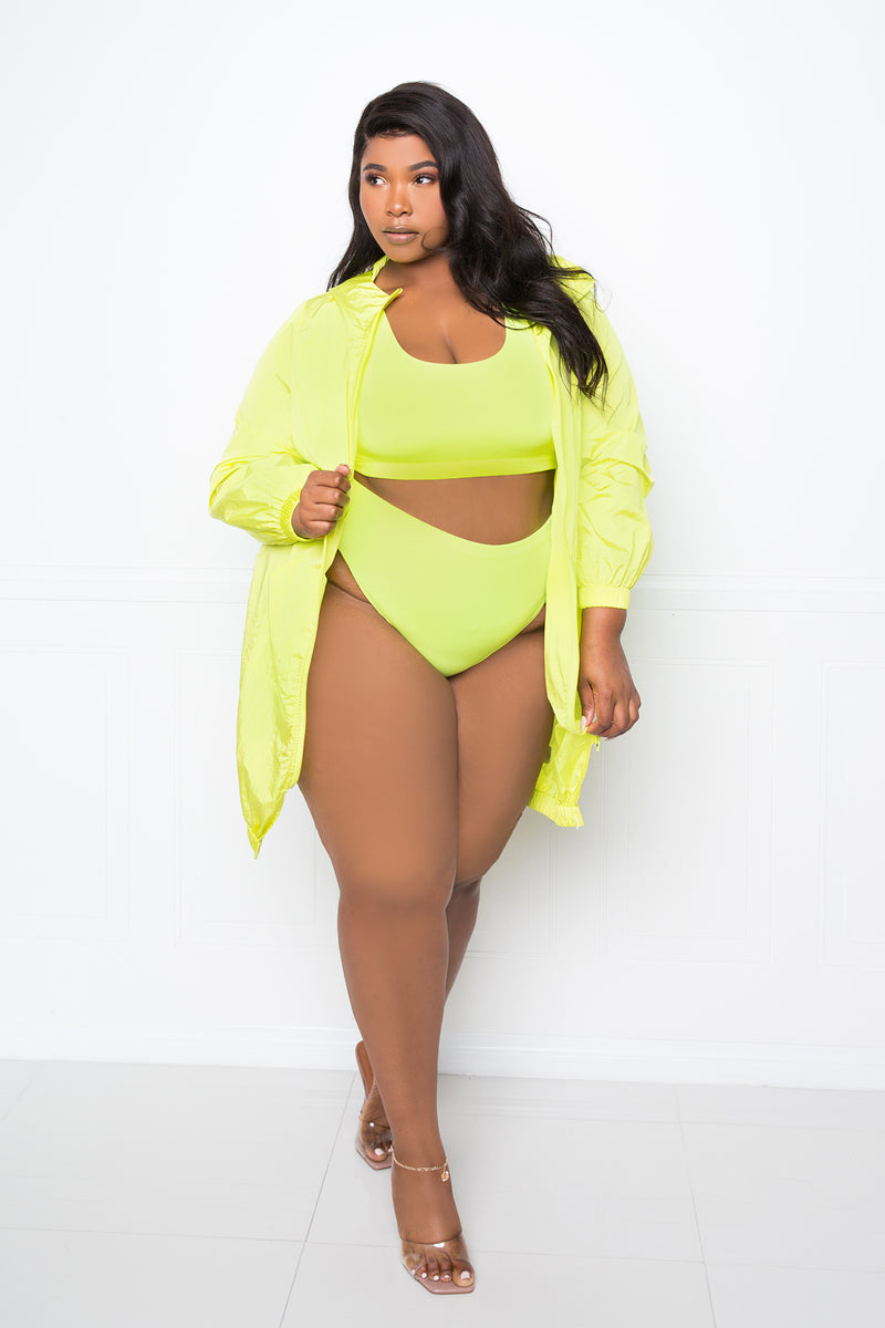 buxom couture curvy women plus size everyday basic bikini set neon green yellow lime