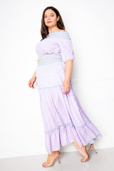 buxom couture curvy women plus size smocking top and skirt set violet spring purple