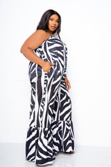 buxom couture curvy women plus size animal print flutter hum jumpsuit zebra black and white summer