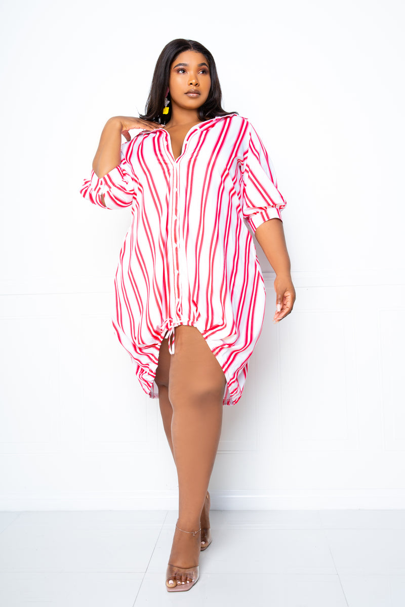 buxom couture curvy women plus size bubble hem stripe shirt dress hot pink