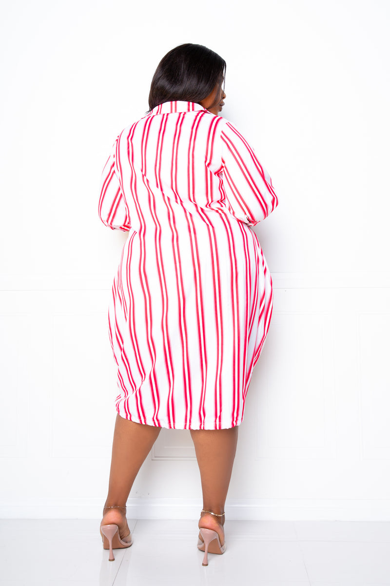 buxom couture curvy women plus size bubble hem stripe shirt dress hot pink