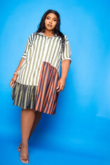 buxom couture curvy women plus size stripe shirt dress olive