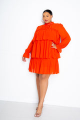buxom couture curvy women plus size tiered mini dress orange rust