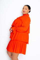 buxom couture curvy women plus size tiered mini dress orange rust