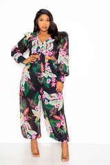 buxom couture curvy women plus size floral cropped blouse and pants set