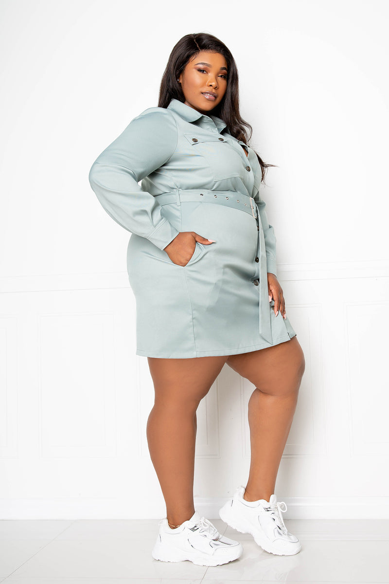 buxom couture curvy women plus size belted jacket dress mint green