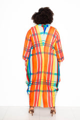 buxom couture curvy women plus size drapy shirt maxi dress orange multi plaid print