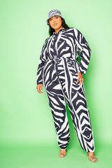 buxom couture curvy women plus size animal print jumpsuit white zebra