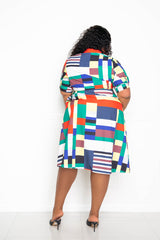 buxom couture curvy women plus size plaid shirt dress with waist tie multi