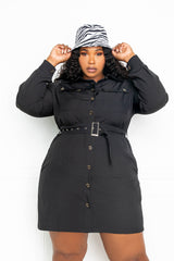 buxom couture curvy women plus size belted jacket dress black
