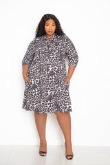 buxom couture curvy women plus size animal print shirt dress leopard brown