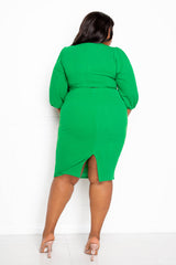 buxom couture curvy women plus size everyday cropped top and skirt matching set green