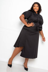 buxom couture curvy women plus size asymmetrical ruffle shirt dress black