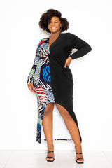 buxom couture curvy women plus size high low shirt dress in contrast animal print black holiday