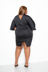 buxom couture curvy women plus size scuba cape sleeve bodycon midi dress black lbd