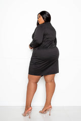 buxom couture curvy women plus size mini shirt dress with knot detail black