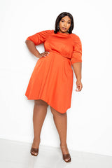 buxom couture curvy women plus size ruched sleeve mini dress orange rust