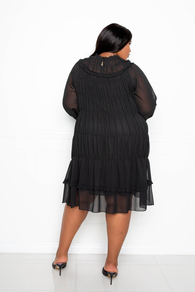 buxom couture curvy women plus size ruched tier mini dress black lbd classy