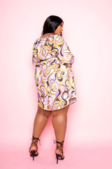 buxom couture curvy women plus size printed shirt dress with belt print