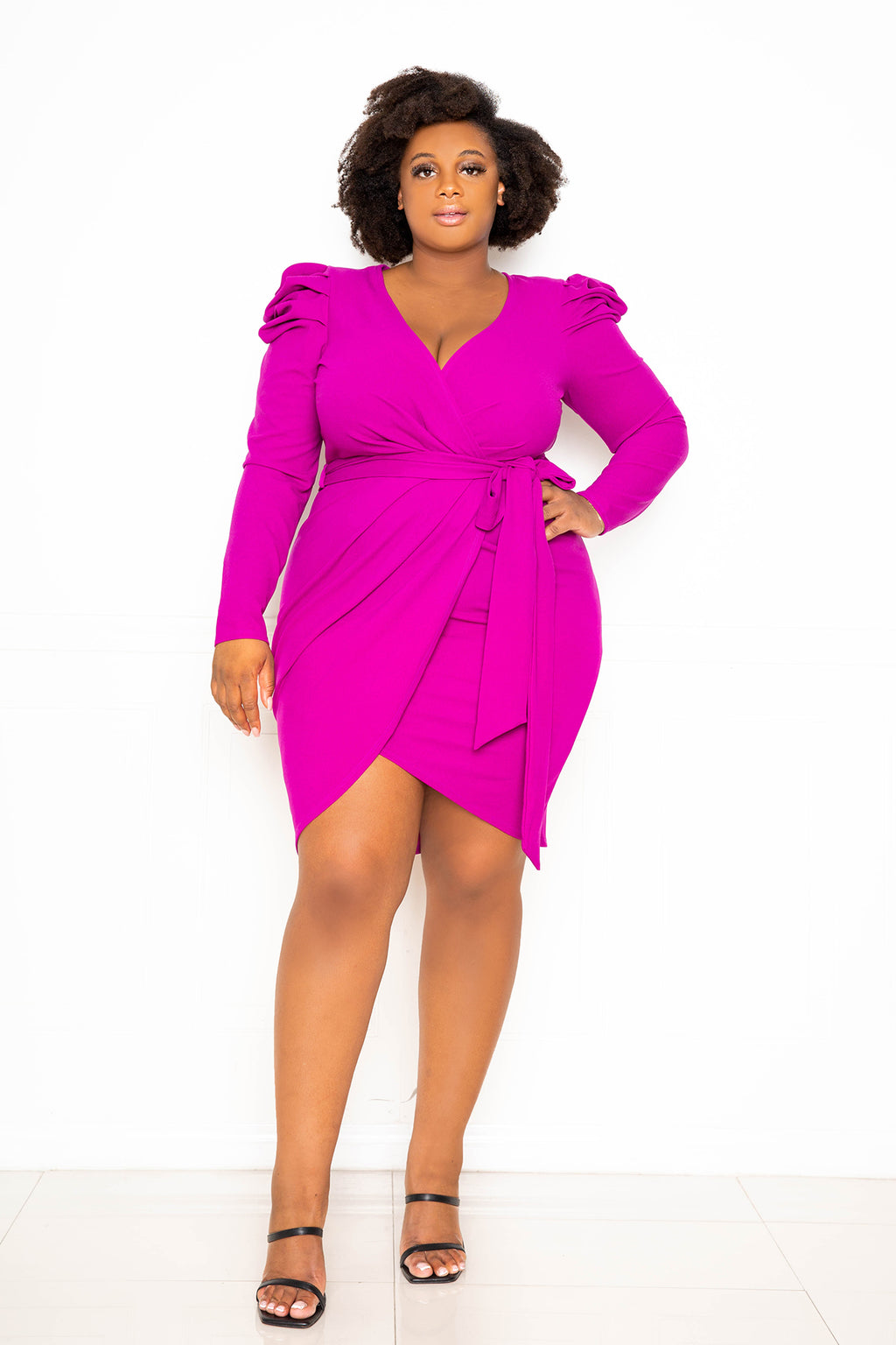 Power Shoulder Wrapped Mini Dress – Buxom Couture