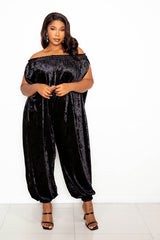 buxom couture curvy women plus size smocked velvet jumpsuit black holiday dress lbd