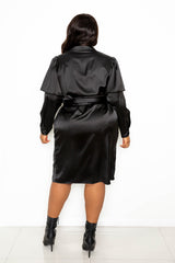 buxom couture curvy women plus size cape sleeve satin shirt dress black lbd holida