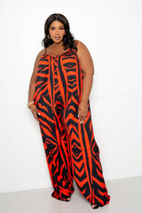 buxom couture curvy women plus size animal print flutter hem jumpsuit orange