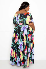 buxom couture curvy women plus size floral pleated maxi dress black floral