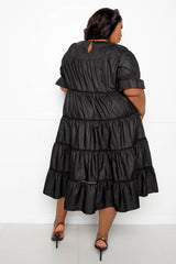 buxom couture curvy women plus size tiered poplin dress flare black spring