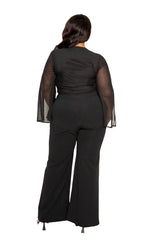 buxom couture curvy women plus size mesh slit sleeve jumpsuit black