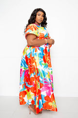 buxom couture curvy women plus size tropical floral cropped top and maxi skirt set