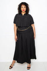 buxom couture curvy women plus size pleated cropped top and skirt set black 